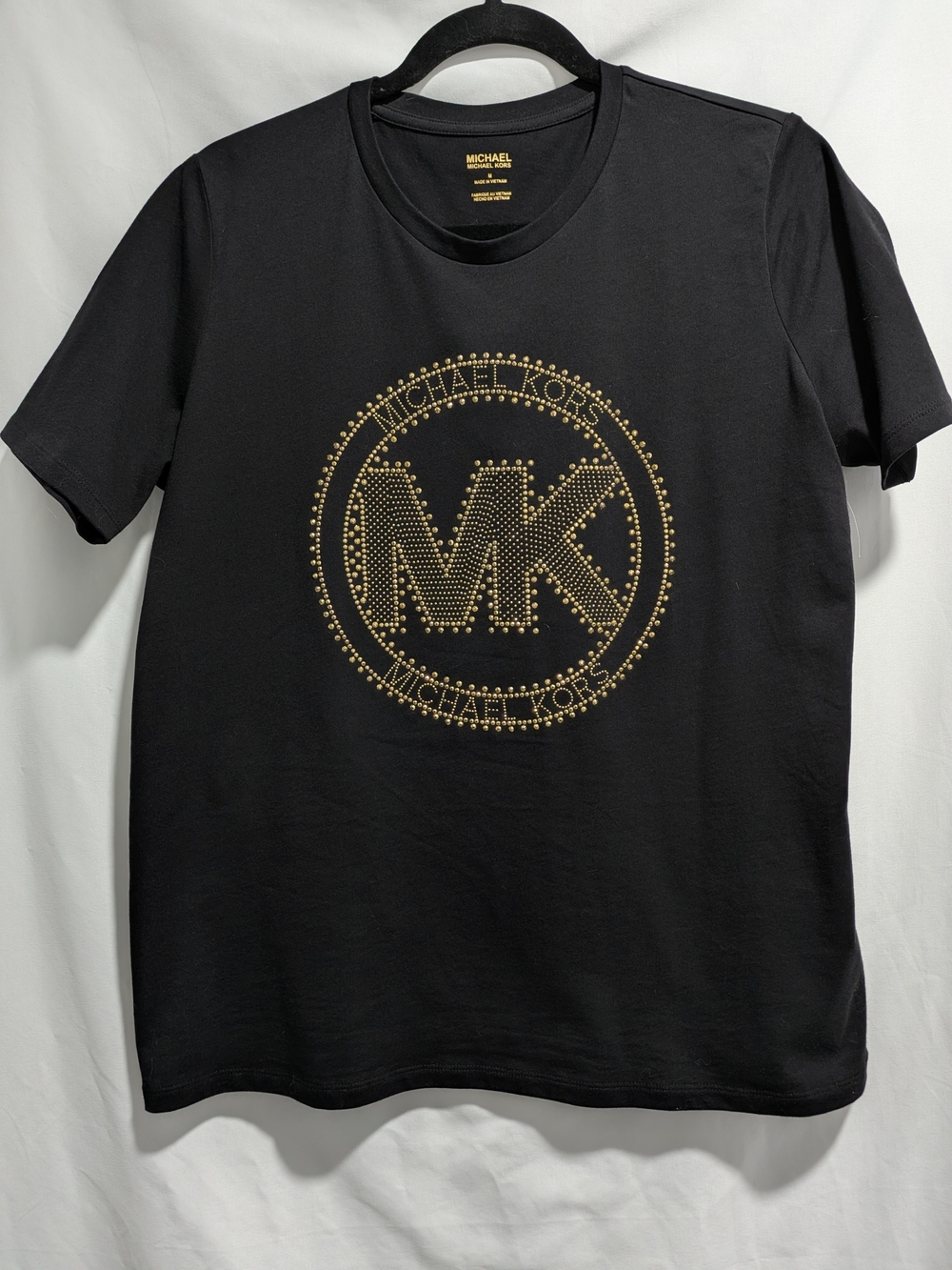Michael Kors Black Short-Sleeve Tee with Gold Stud MK Logo